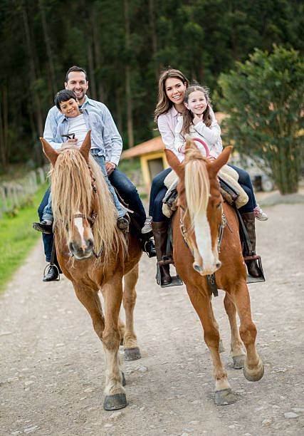 istock Happy family riding horses 533555525