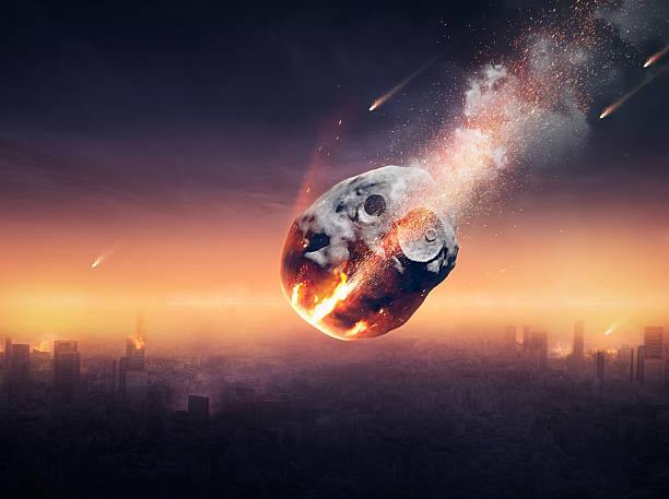 City on earth destroyed by meteor shower - 3D artwork -conceptual global disaster