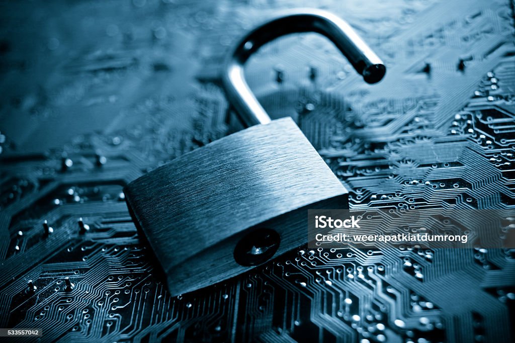 Computer security Open security lock on computer keyboard / Computer security breach concept Cyborg Stock Photo
