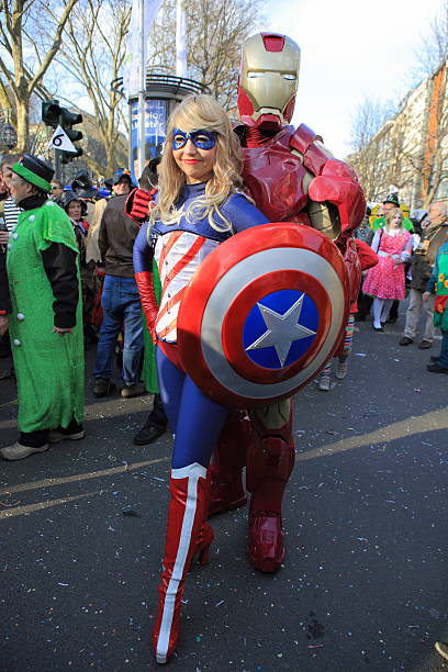 Captain America and Iron Man street carnival stock photo