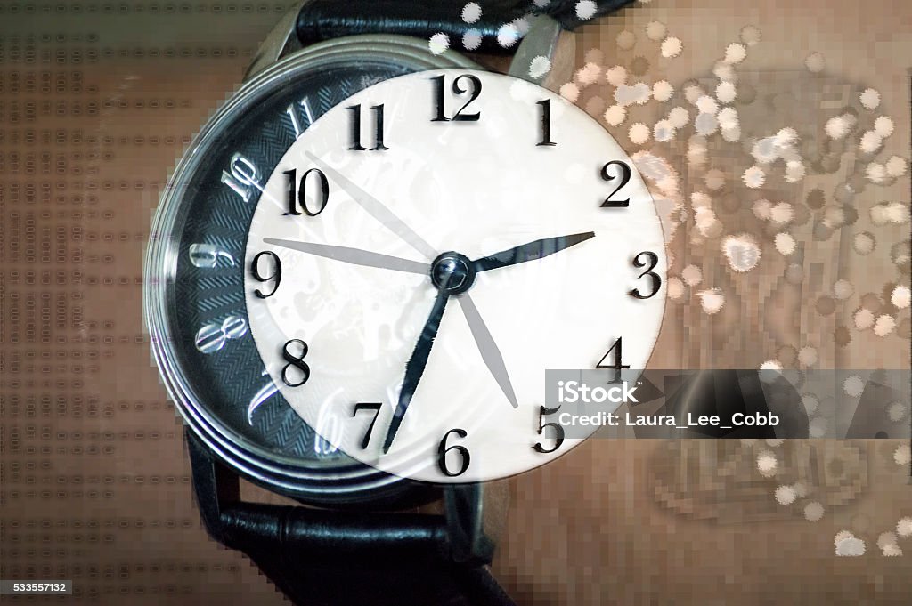 Clock & Time  Clock & time with an abstract background with matrix style numbers Binary Code Stock Photo