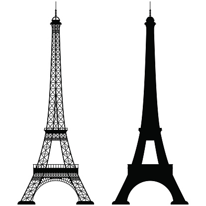 Silhouette of the Eiffel Tower isolated on white background.