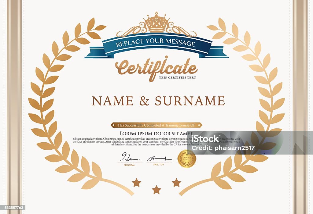 Vector illustration of gold detailed certificate Vector illustration of gold detailed certificate For students in various courses. 2015 stock vector