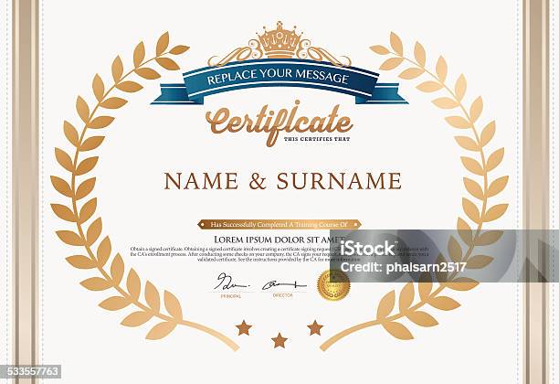 Vector Illustration Of Gold Detailed Certificate Stock Illustration - Download Image Now - 2015, Achievement, Antique