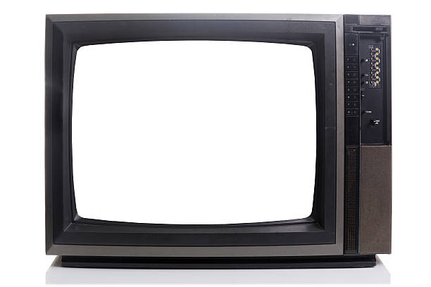 Vintage Television with shadow on white stock photo
