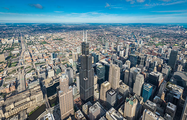 istock Chicago downtown skyscrapers overhead view 533558610