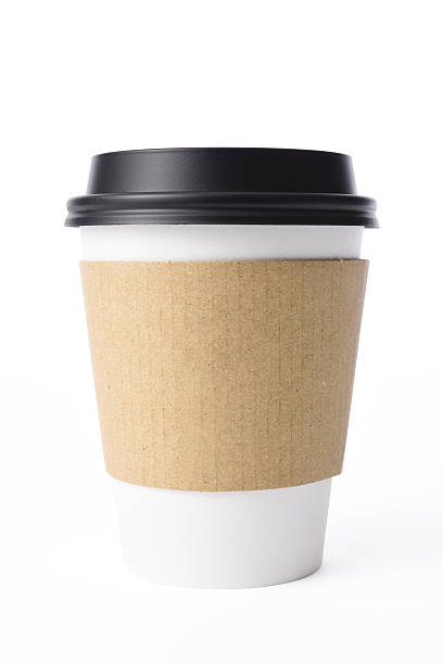 Isolated shot of blank disposable paper cup on white background