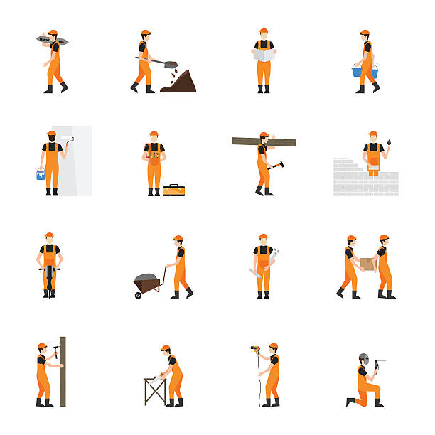 bauarbeiter mann helm isoliert auf weißer hintergrund. - industry worker stock-grafiken, -clipart, -cartoons und -symbole