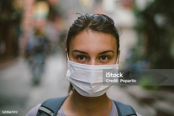 Young Woman With Face Mask In The Street Stock Photo - Download Image Now - Protective Face Mask, Epidemic, Women