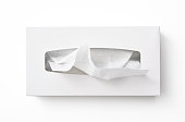 Isolated shot of blank tissue paper box on white background