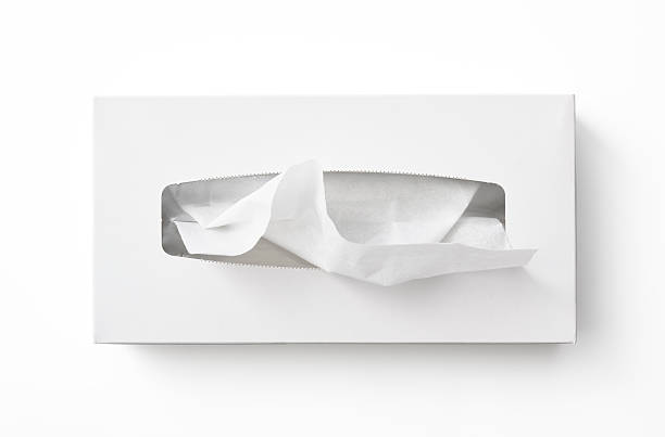 Isolated shot of blank tissue paper box on white background Overhead shot of opened blank tissue paper box isolated on white background with clipping path. facial tissue stock pictures, royalty-free photos & images
