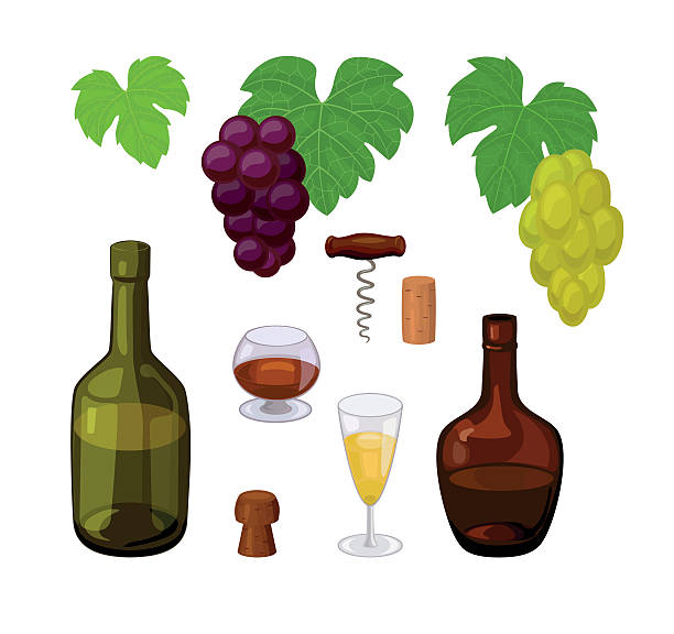 set of color winery icons vector art illustration