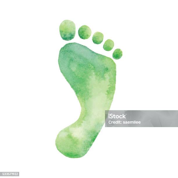Watercolor Foot Print Stock Illustration - Download Image Now - Footprint, Watercolor Painting, Green Color