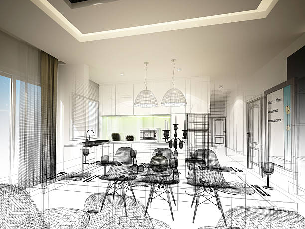 istock abstract sketch design of interior dining and kitchen room ,3d 533572720