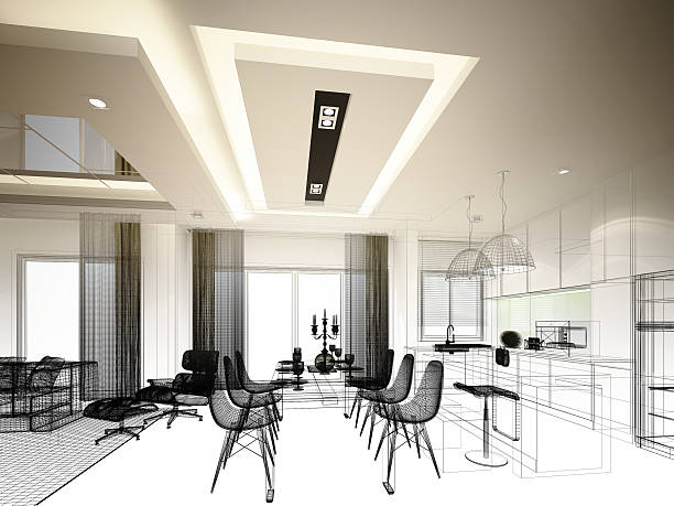 istock abstract sketch design of interior dining and kitchen room ,3d 533572912