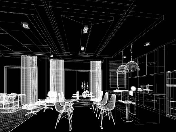istock abstract sketch design of interior dining and kitchen room ,3d 533572958