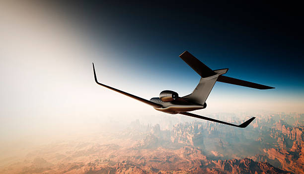 istock Photo of Black Matte Luxury Generic Design Private Jet Flying 533573548