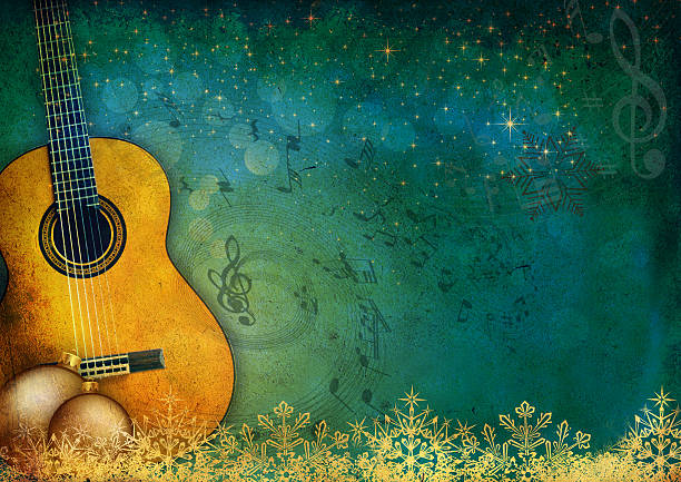 New Year music green background with guitar