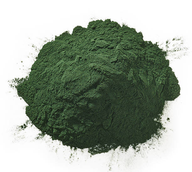 スピルリナ海藻パウダー - spirulina bacterium ground algae mineral ストックフォトと画像