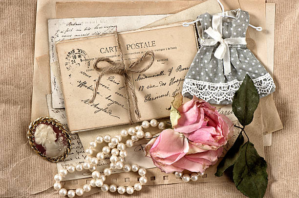 istock old letters, postcards, dry rose flower and vintage things 533577423