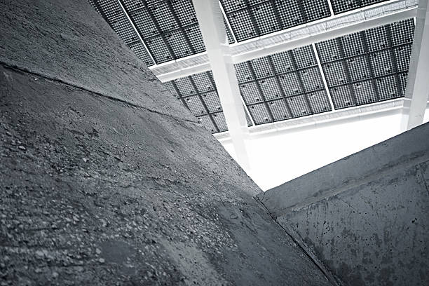 istock Horizontal Photo Modern Solar Panel with Blank Dark Concrete Blocks 533578234