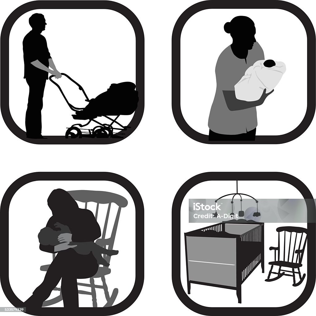 NewParents A collage of newborn baby care. Baby Stroller stock vector