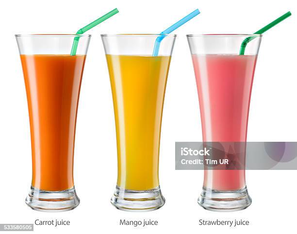 Vaso De Jugo De Frutas Colección Aislado En Blanco Con Trazado De Recorte Foto de stock y más banco de imágenes de 2015