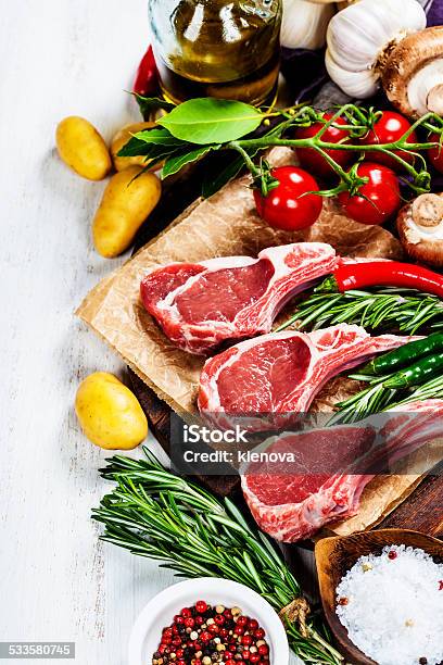 Raw Lamb Cutlets Stock Photo - Download Image Now - 2015, Above, Animal Bone