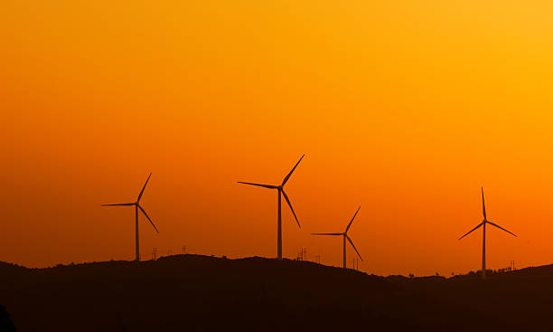 istock Wind turbines with power line in the sunset 533607417