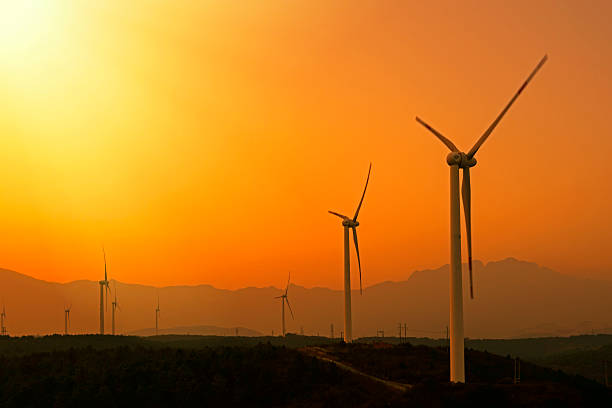istock Wind turbines with power line in the sunset 533607423