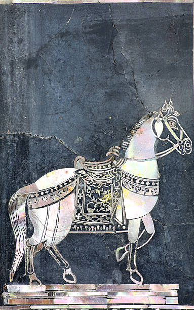 istock Horse image on temple wall in thailand 533608371
