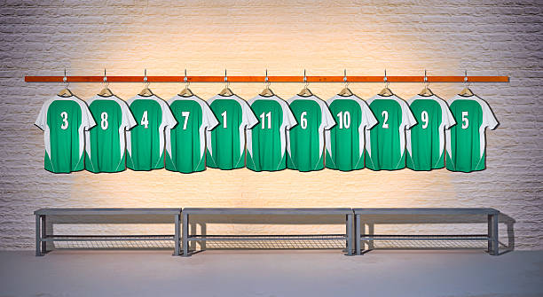 Row of Football Shirts Green 3-5 stock photo