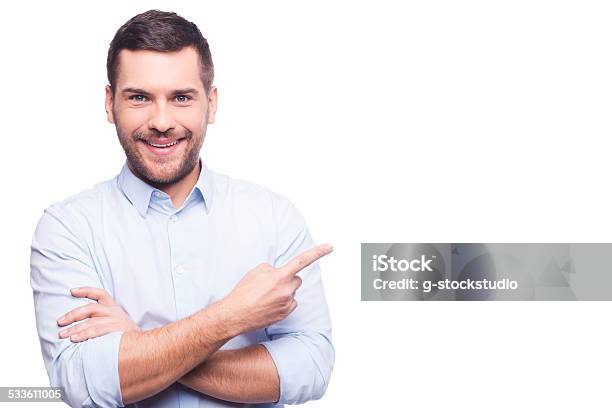 Businessman Pointing Copy Space Stock Photo - Download Image Now - Pointing, Men, People