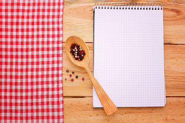 istock wooden table with a tablecloth tartan top view 533613785