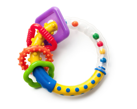 Colorful learning rattle teether isolated