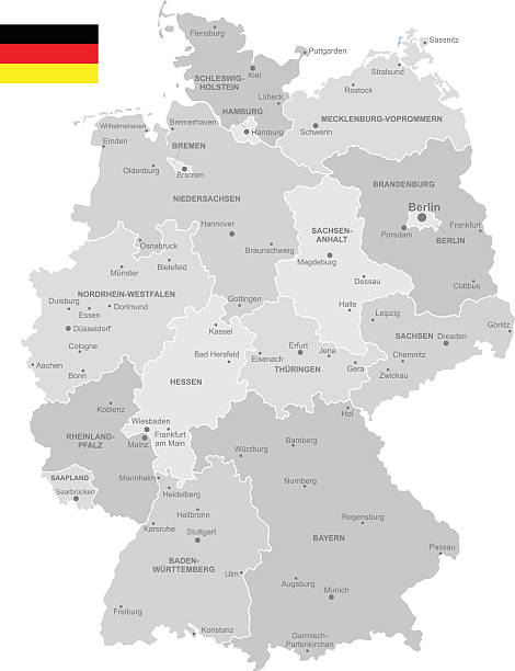 ilustrações, clipart, desenhos animados e ícones de detalhada vetor mapa da alemanha - east germany