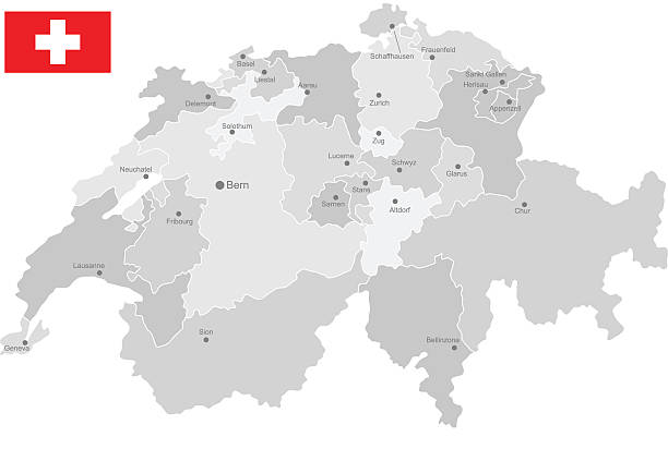 illustrations, cliparts, dessins animés et icônes de carte détaillée de vecteur de suisse - switzerland