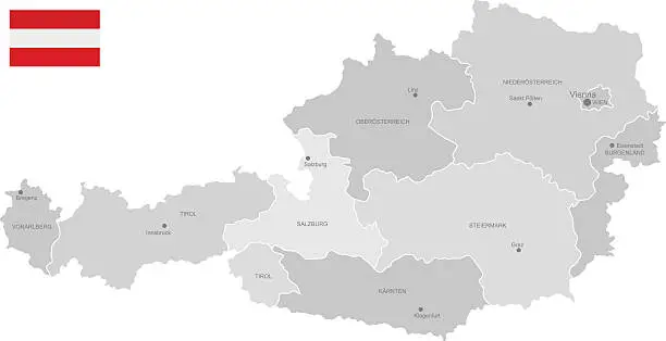 Vector illustration of Detailed Vector Map of Austria