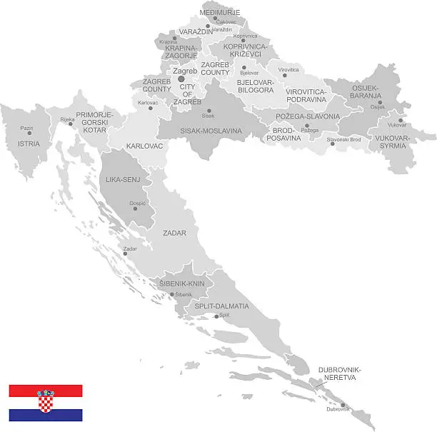 Vector illustration of Detailed Vector Map of Croatia