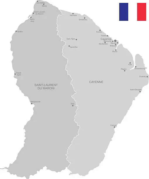 Vector illustration of Detailed Vector Map of French Guiana