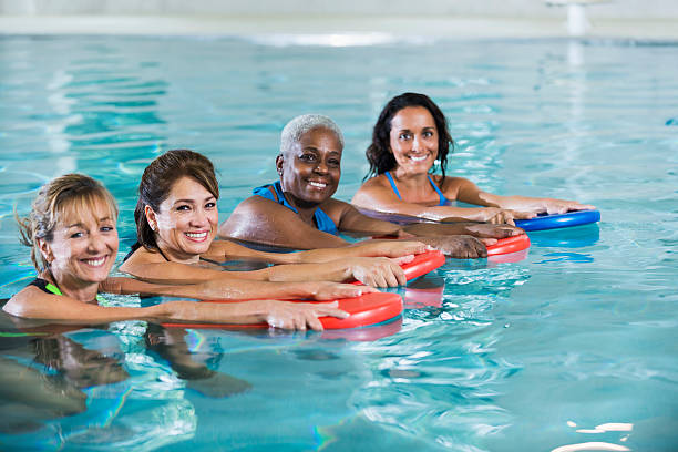 istock Group of mature women in water exercise class 533614521