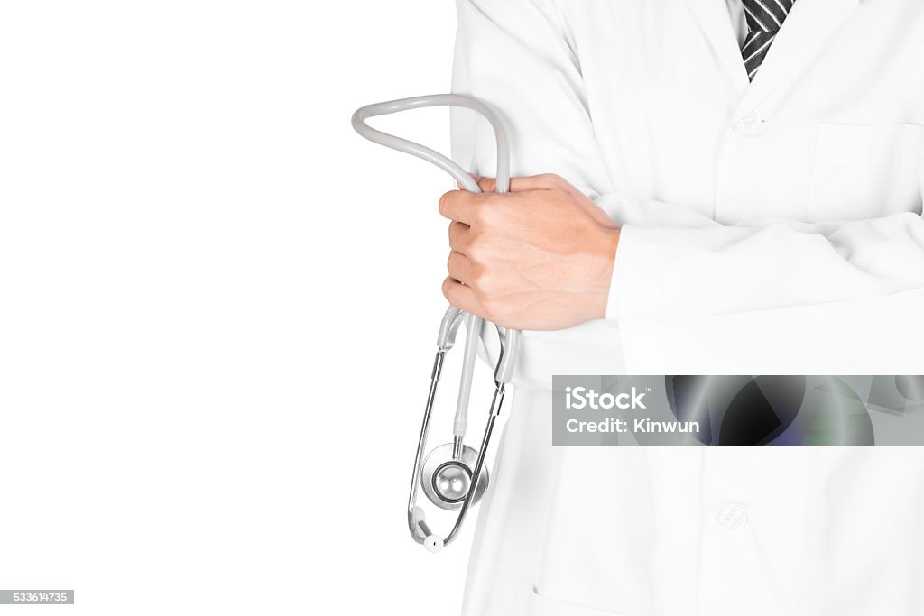 Doctor holding stethoscope isolated on white background with clipping path 2015 Stock Photo