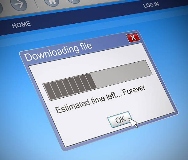 Slow download concept. Illustration depicting a computer message box with a slow download concept. slow stock pictures, royalty-free photos & images