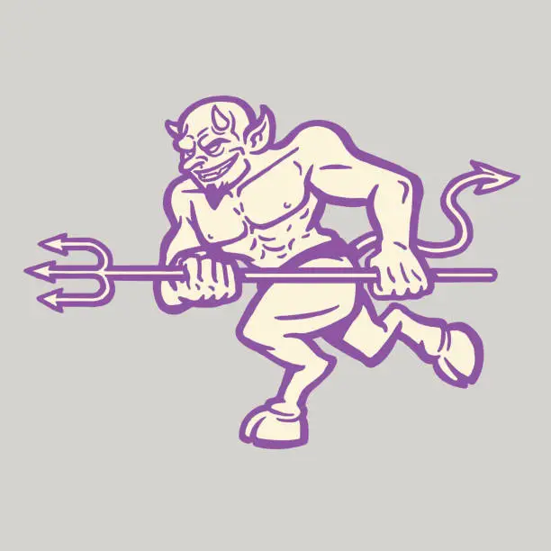 Vector illustration of Devil Charging With Pitchfork