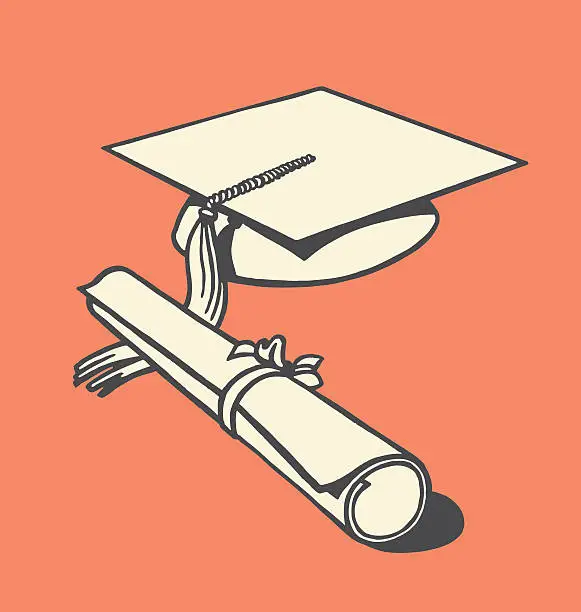 Vector illustration of Mortarboard and Diploma