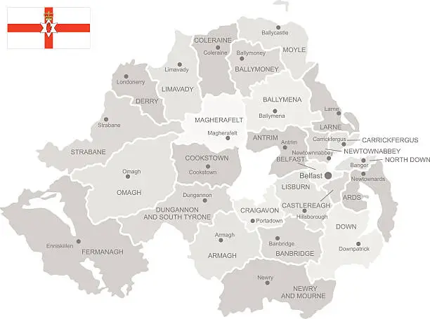 Vector illustration of Detailed Vector Map of Northern Ireland