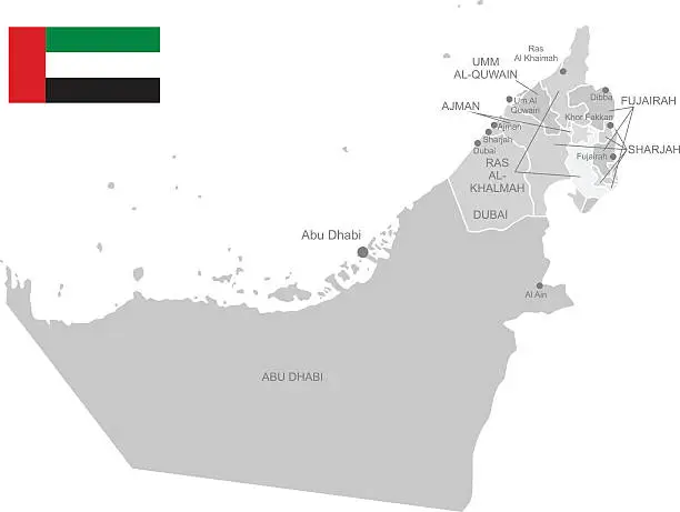 Vector illustration of Detailed Vector Map of United Arab Emirates