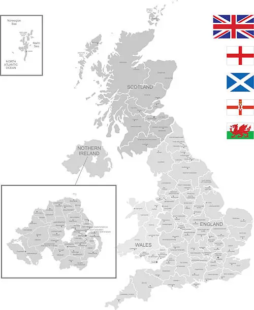 Vector illustration of Detailed Vector Map of United Kingdom
