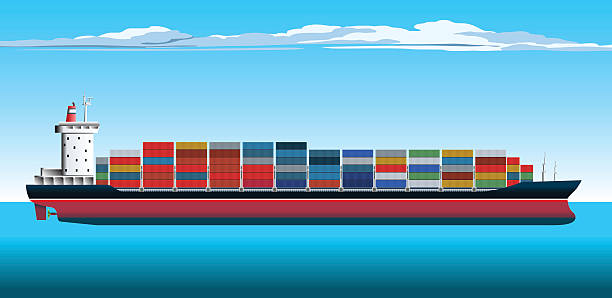illustrazioni stock, clip art, cartoni animati e icone di tendenza di nave mercantile - blue bulk business cargo container