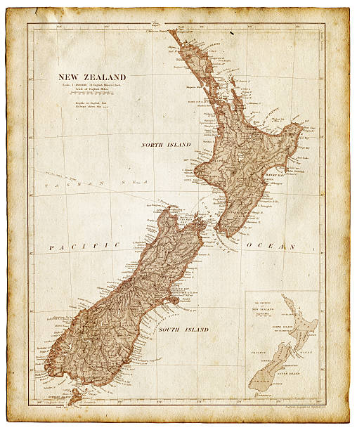 Old map of New Zealand and Tasmania 1899 Old map of New Zealand and Tasmania 1899 - combined with  textures overlay vintage maps stock illustrations